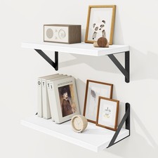 2 PCS 16x8 Inch Deep Floating Shelves Rustic Wood Wall Storage White Rack