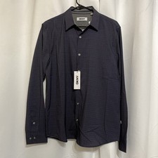 DKNY Dress Shirt Mens Medium Black Long Sleeve Button Up Geometric Design NWT