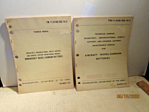 TWO ARMY TECHANICAL AIRCRAFT NICKEL_CADMIUN BATTERIES MANUALS.