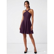 Lulus Purple Crisscross Halter Skater Mini Dress Small Sleeveless Fit & Flare