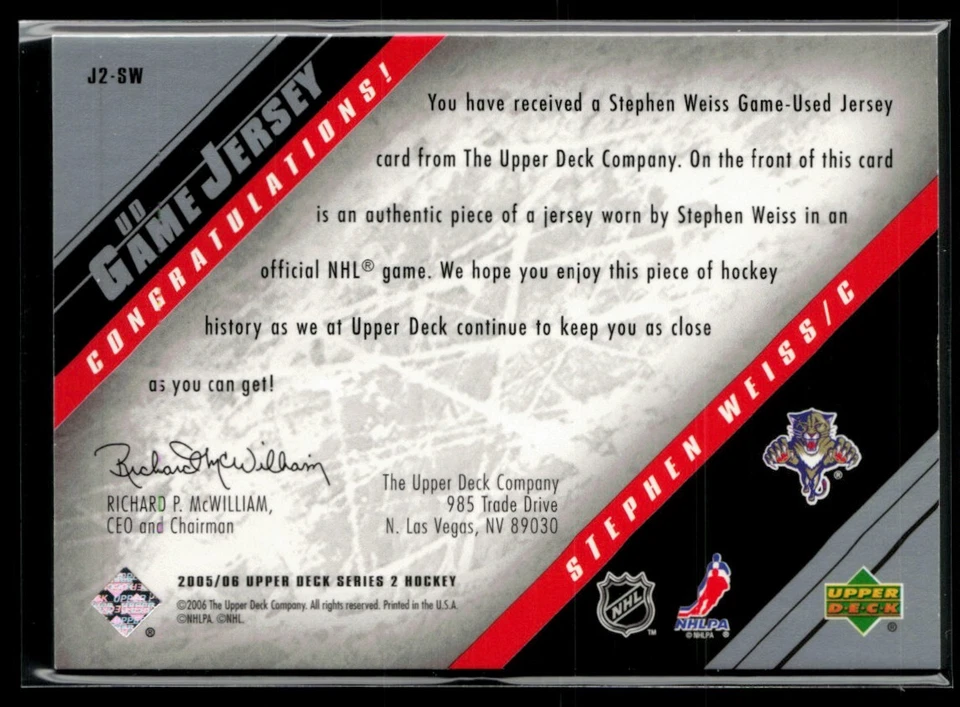 2005-06 Upper Deck Jerseys Series II #J2-SW Stephen Weiss - Image 2 of 2