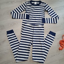 Hanna Anderson 100 Organic Cotton Unisex White  Blue Striped PJ Set Size 14