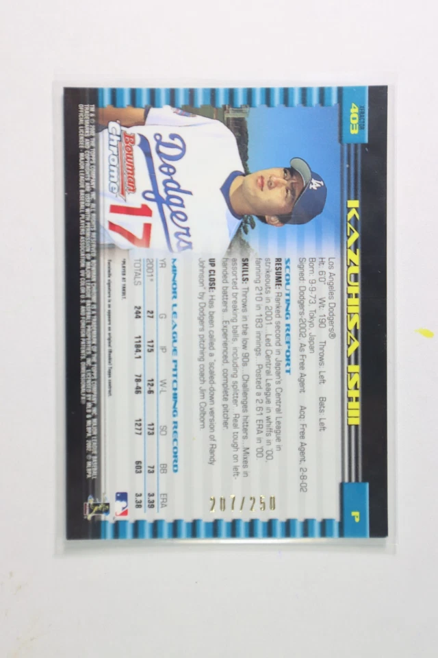2002 Bowman Chrome Kazuhisa Ishii X-fractor Refractor #403 SP /250 - Image 2 of 2