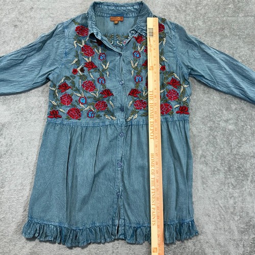 Scully Womens Blue Embroidered Floral Button Up Blouse Peplum Top Small Rodeo - Picture 6 of 14
