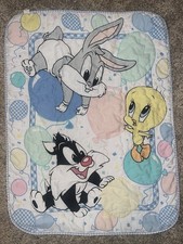 Vintage Baby Looney Tunes Crib Blanket Comforter Bugs Bunny Tweety Sylvester 90s