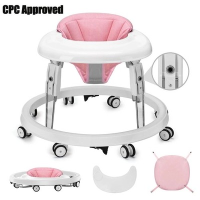 Foldable Baby Walker with Wheels,Height Adjustable,Dinner Plate for Boys Girls