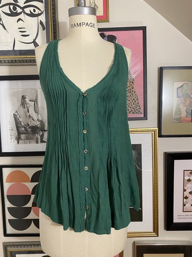 Maeve by Anthropologie forest green pleated sleeveless tank top sz small - 第 2/6 張圖片
