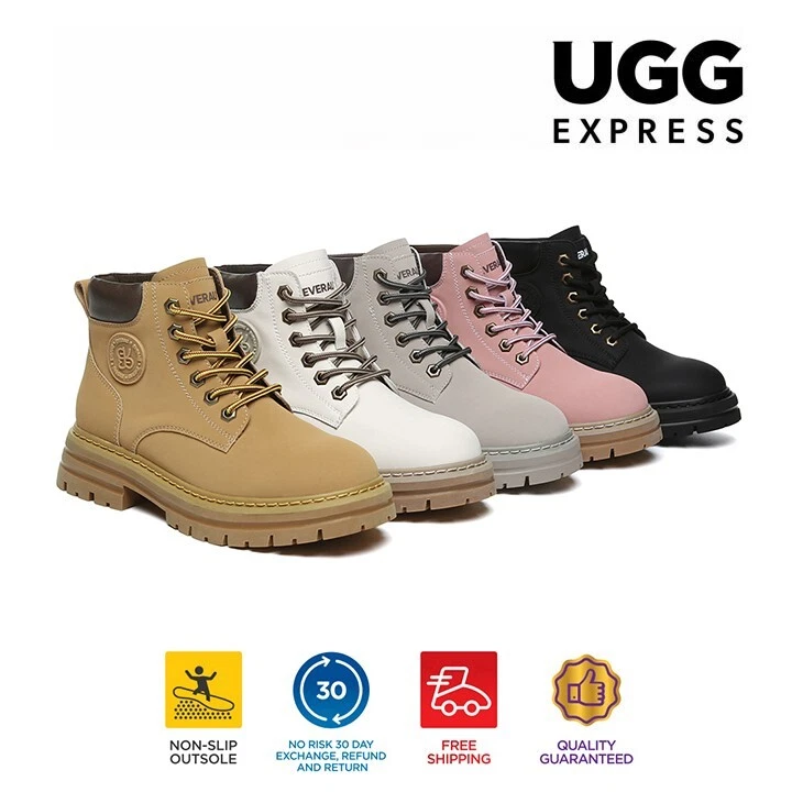 EVERAU® Women Boots Leather Lace Up Fashion Chunky Boots Multi-color Stephanie