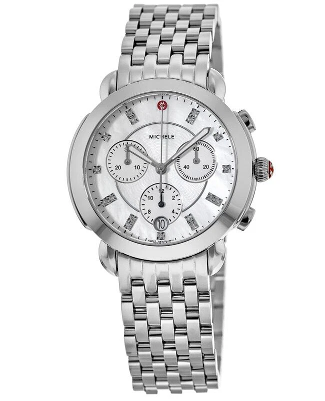 New Michele Sidney Diamond Chronograph Steel Women s Watch