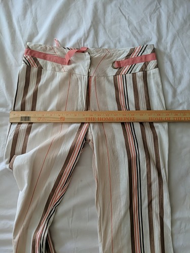 Ashley Pants Women 10 Linen Blend Pull On Striped Salmon White Brown - Picture 15 of 16