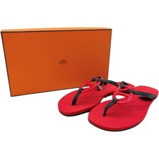 Authentic HERMES Caranella Chaine d'Ancre Size:37 US:6.5 Sandals Red 36636344