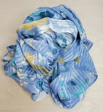 Scarf Shawl Neck Warmer 40x72 inch Head Cover Table Cloth Blue Floral Sheer