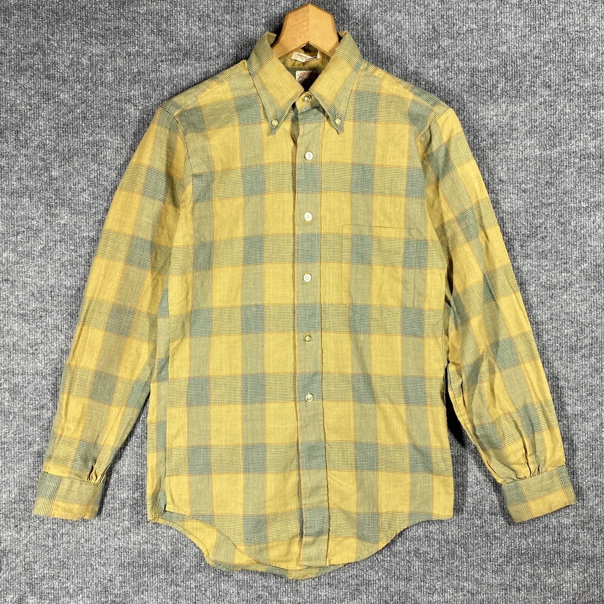VINTAGE 50s 60s Donegal Shirt Size Small Plaid All Cotton Tapered 