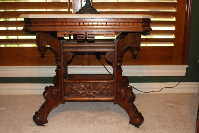 Antique Victorian Ornate Marble-top Parlor Table Walnut