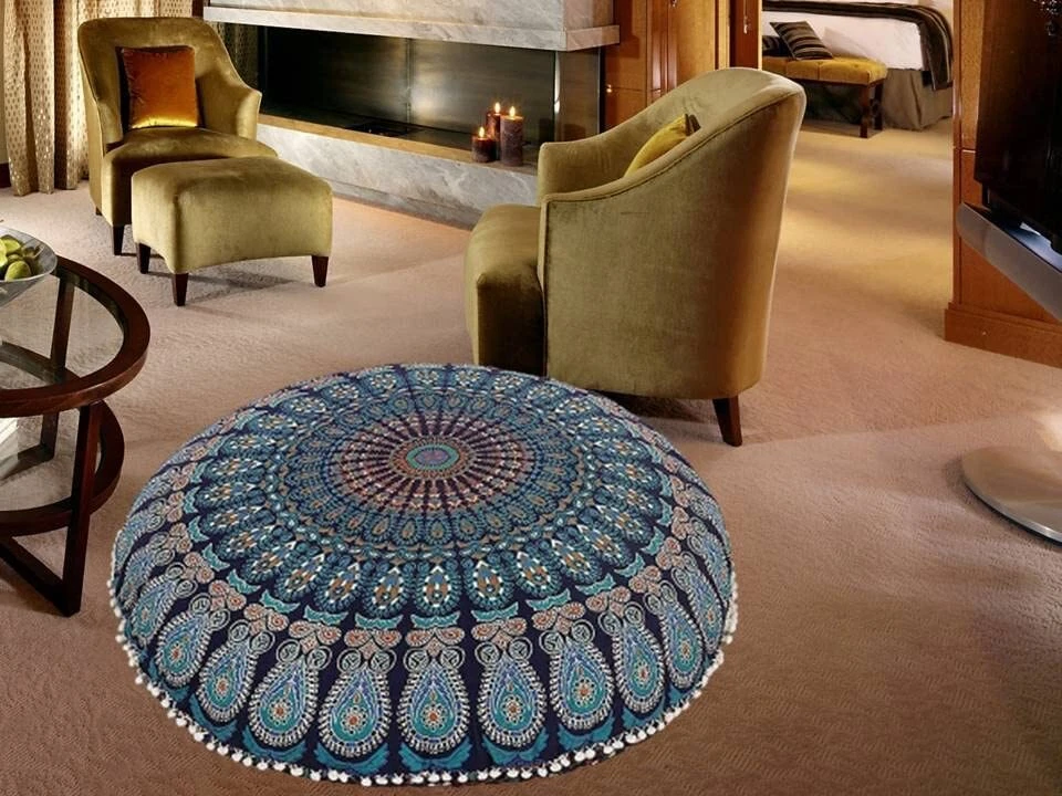 Mandala Floor Ottoman Throw Hippie Round Bohemian Pouf Cover Only Sofa Pouffe