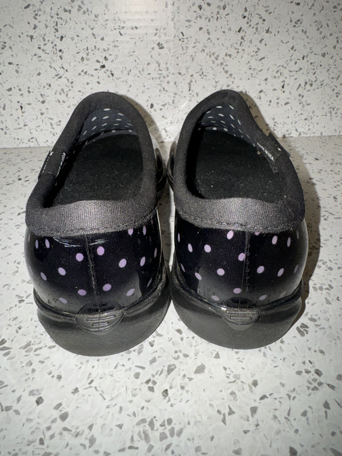 Sloggers Womens Rain Garden Slip on Clogs Black with Polka Dots Size 9