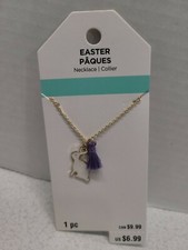 Easter Bunny Necklace White Enamel Purple Tassel Child Size NIP