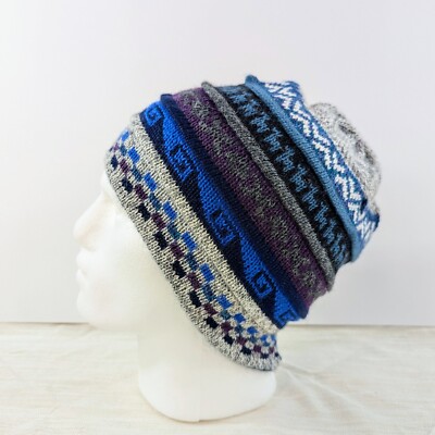 100% Baby Alpaca Reversible Beanie Unisex Colorful Boho Aztec Llama Hippie Peru