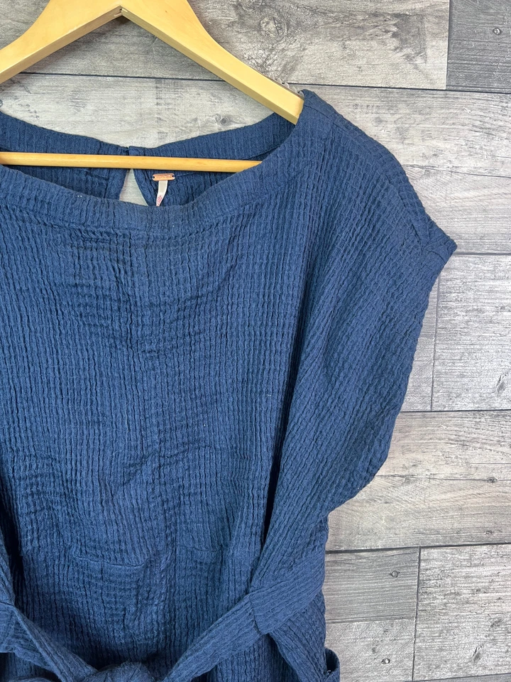 Free People Womens Romper Playsuit XS Navy Blue Pull Me In Boho Casual Pockets - Image 3 of 4