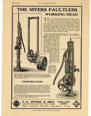 1917 F.E. Myers & Bro. Ad: Faultless  Power Pump for Use w Gas Engine - Ashland