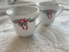 Christmas Tea Coffee Cups- Fine China, Poinsellia  Ribbons Brand