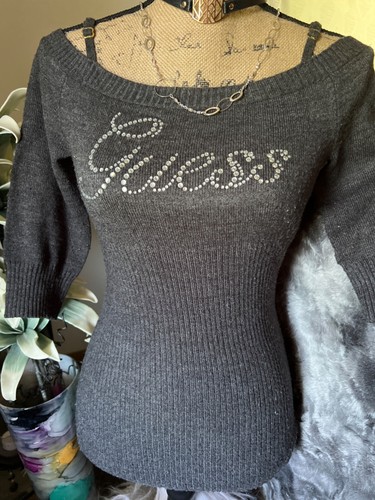 Maglione donna Guess medio, strass, Y2K, manica lunga collo a scoop - Foto 6 di 24