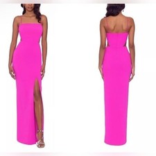 Xscape cutout detail scuba crepe hot pink maxi gown dress