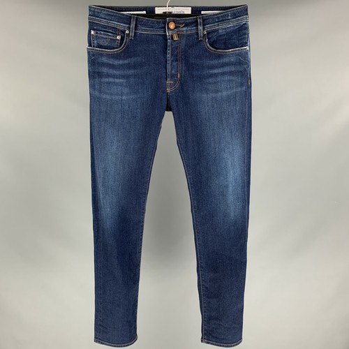 JACOB COHEN Size 34 Blue Contrast Stitch Cotton Blend Premium Edition Jeans  | eBay