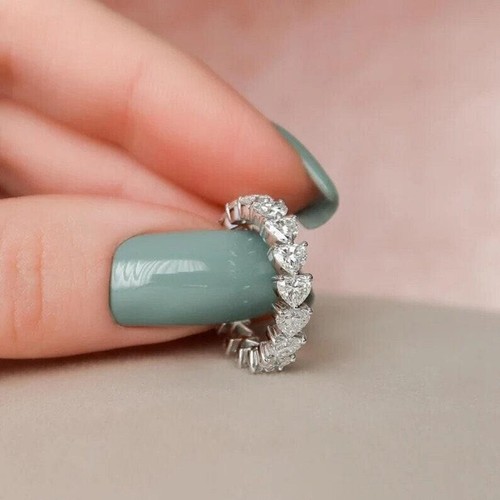 Heart Cut Moissanite Full Eternity Wedding Band Lovable Valentine Gift For Her - Picture 3 of 12