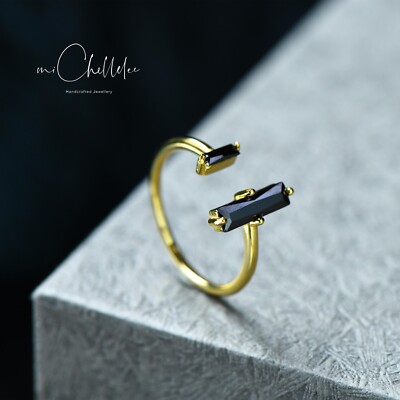 Minimalistischer natürlicher schwarzer Onyx verstellbarer Ring, schwarzer Onyx-Barring