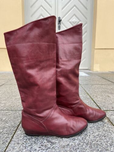 Etienne Aigner Stiefel Weitschaft 39 Bordeaux Leder 80er True Vintage 80s Boots - Bild 1 von 12