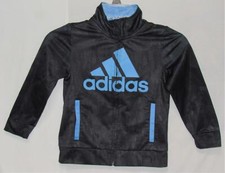 ADIDAS Kids Boys "Big Logo" Black Blue Polyester Full Zip Track Jacket Size 5