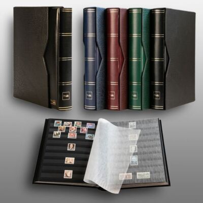 Prophila 60 schwarze Seiten Briefmarkenalbum wattiert mit Kassette schwarz