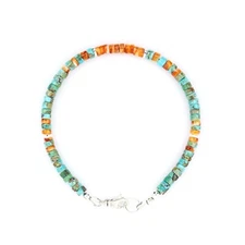 Blue Arizona Turquoise & Orange Spiny Oyster Heishi 4mm Sunset Gemstone Bracelet
