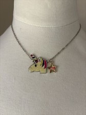 Enameled Unicorn and BFF Star Charm Necklace Multicolor Silver Tone Chain Tween