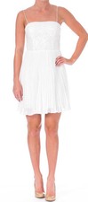 AQUA ~ Ivory Chiffon Sequin Bodice Accordion Fit & Flare Party Dress 4 NEW $188