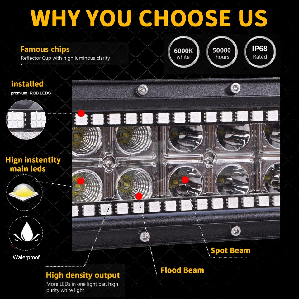 Combo de barra de luz LED todoterreno de 32 pulgadas 180 W con anillos halo RGB para conducir camión 4x4 ATV  Foto 4 de 4