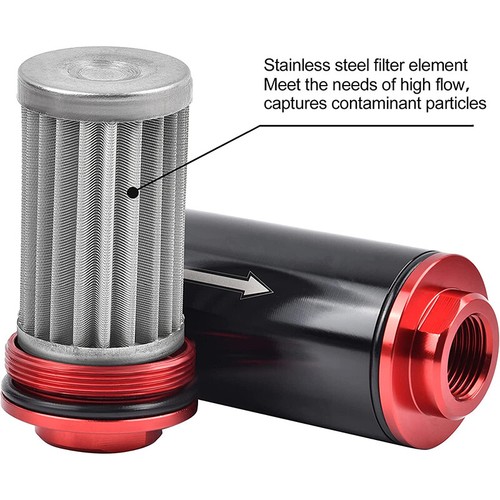 High Flow Inline Fuel Filter 100 Micron Cleanable 6AN 8AN 10AN Adapter Universal - Picture 4 of 8