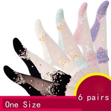 6 Paires Femmes Floral Dentelle Fine Ruche Court Chaussettes Lolita Mignon Mince