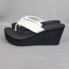 Nine West SPINS 3 Women's Platform Wedge Thong Sandal Comfort Size 8.5 White
