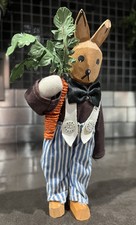 German Lotte Sievers Hand Carved Wooden Bunny Rabbit Figurine Wood W/ Carrot 🥕
