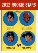 2012 Topps Heritage #208 Brett Pill Adron Chambers Thomas Field Drew Pomeranz RC