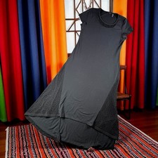 H by Halston Dress XXS Black Knit Lace Trim High Low Casual Maxi Geometric