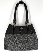 Black Rivet by Wilson s Leather Tweed Leather Shoulder Bag Carry All Purse New