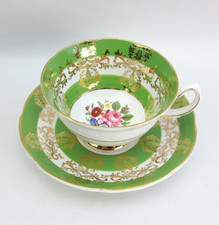 Royal Grafton Green Floral Tea Cup & Saucer - Bone China Vintage
