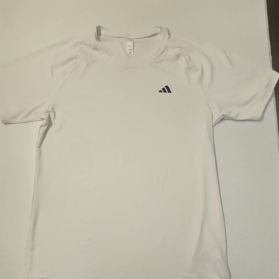 adidas Men's M White Short Sleeve Crew Neck Polyester Logo Activewear Tee