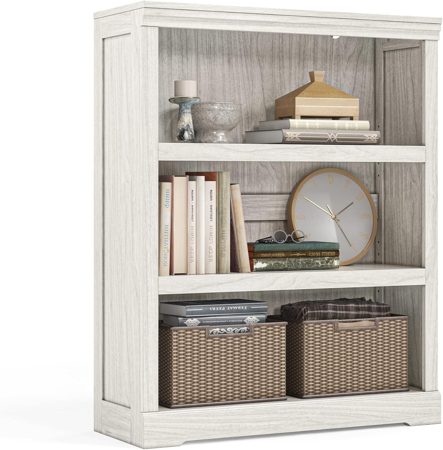3-Tier Bookcase Small Bookshelf Wood Display Storage Shelves Farmhouse Bookshelf