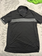 adidas climacool Men's L Solid Black Short Sleeve Polo Breathable Logo