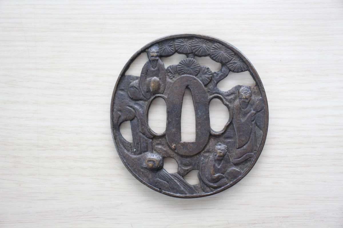 黑色黄铜古董日本刀镡| eBay
