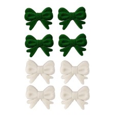 8 PCS Green White Velvet Hair Bows Clips Accessories Women Girls Toddlers